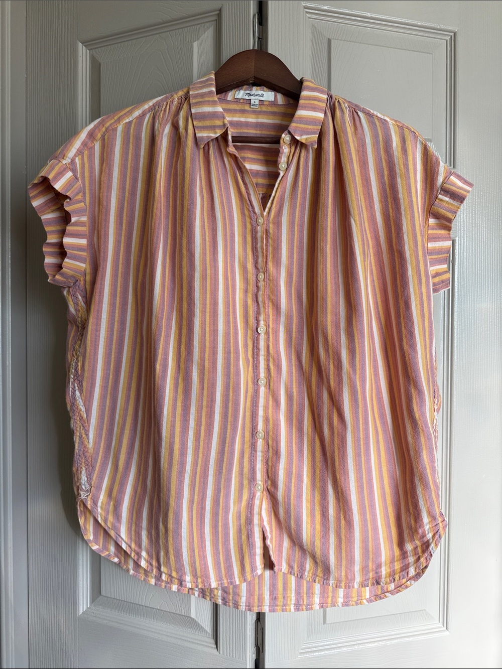 Rails Short-Sleeve Button-Front Striped Shirt in Pink and Yellow